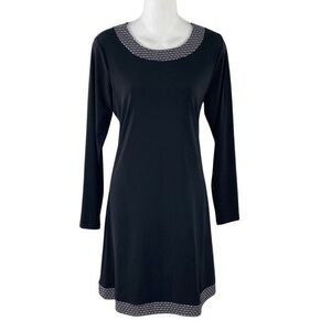 NWT Michael Kors Black White Diamond Print Trim Jersey Stretch Shift Dress M P16